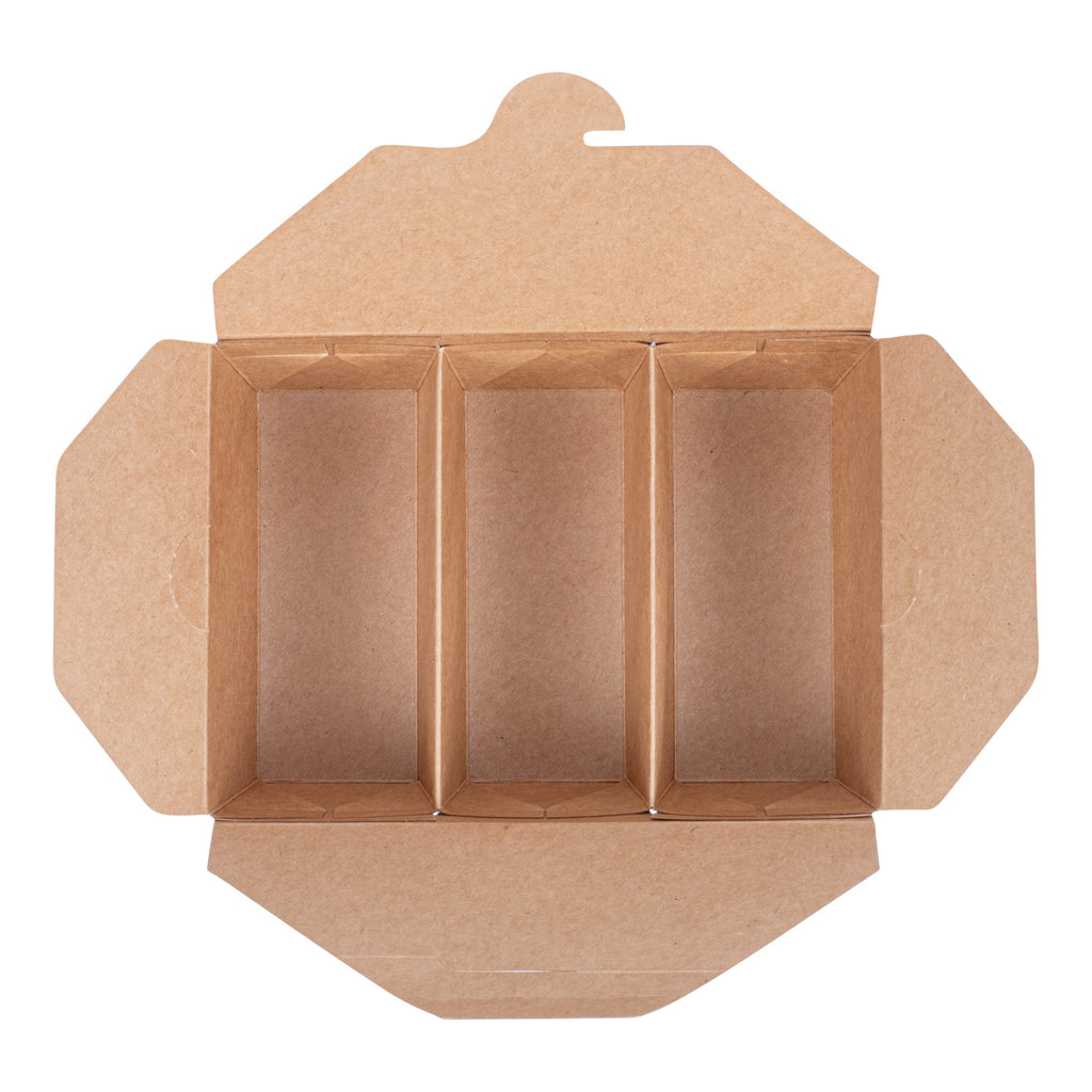Sustain Kraft Paper Taco Take Out Container - with PLA Lining, Compostable, 3 Compartments - 7 1/2" x 5 1/2" x 2" - 100 count box