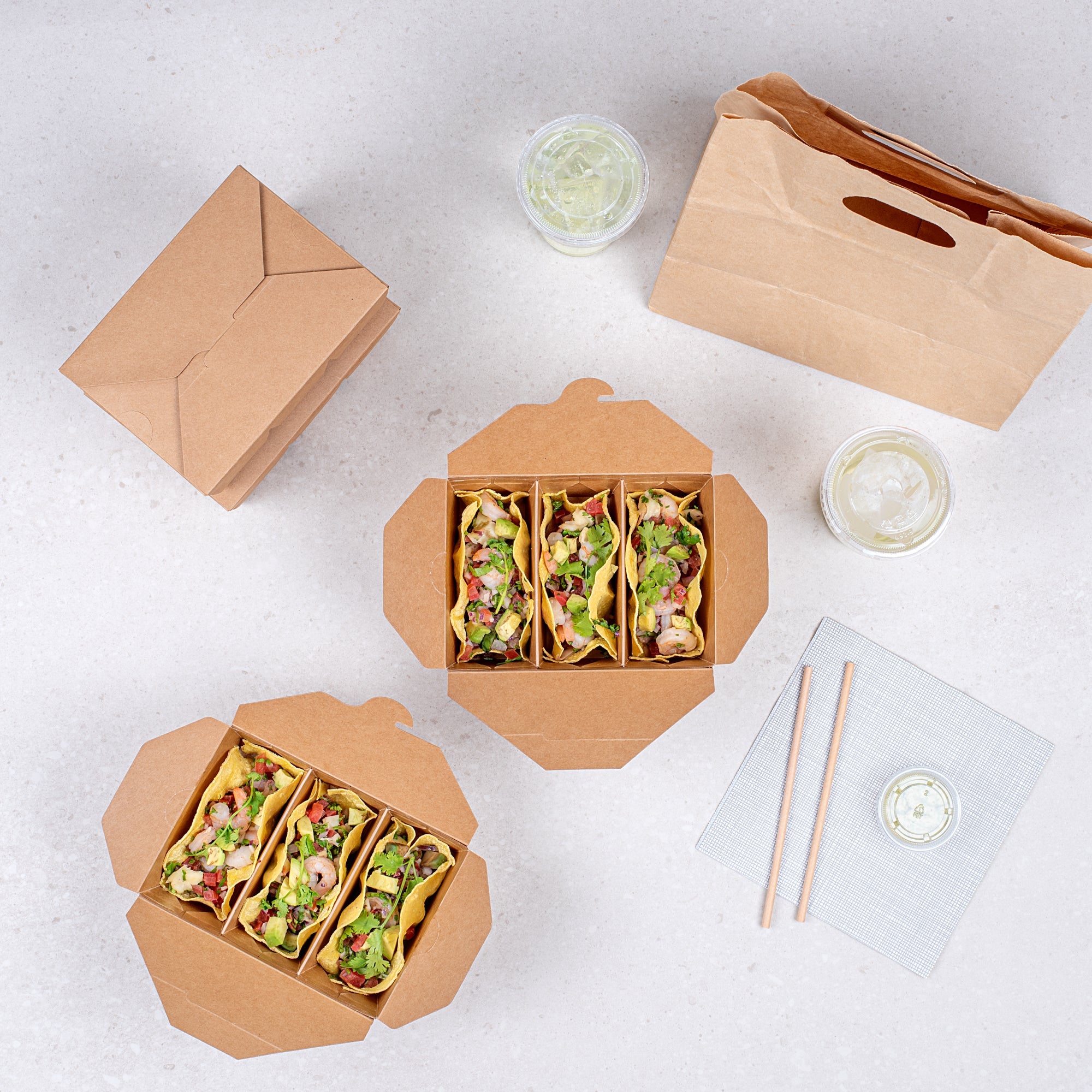 Sustain Kraft Paper Taco Take Out Container - with PLA Lining, Compostable, 3 Compartments - 7 1/2" x 5 1/2" x 2" - 100 count box