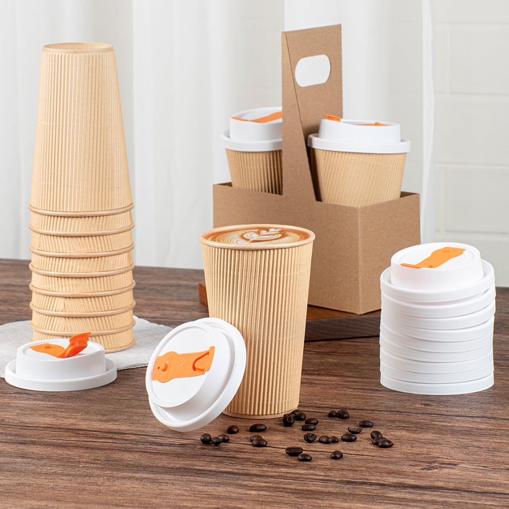 Restpresso White Plastic Lid - with Hinged Spout Cover, Fits 8, 12, 16 and 20 oz Coffee Cups - 25 count box