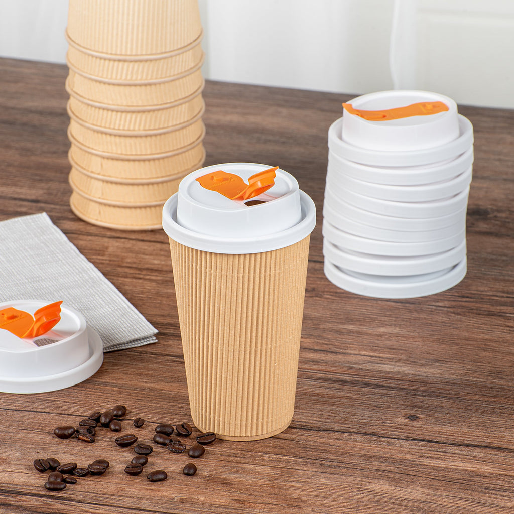 Restpresso White Plastic Lid - with Hinged Spout Cover, Fits 8, 12, 16 and 20 oz Coffee Cups - 25 count box