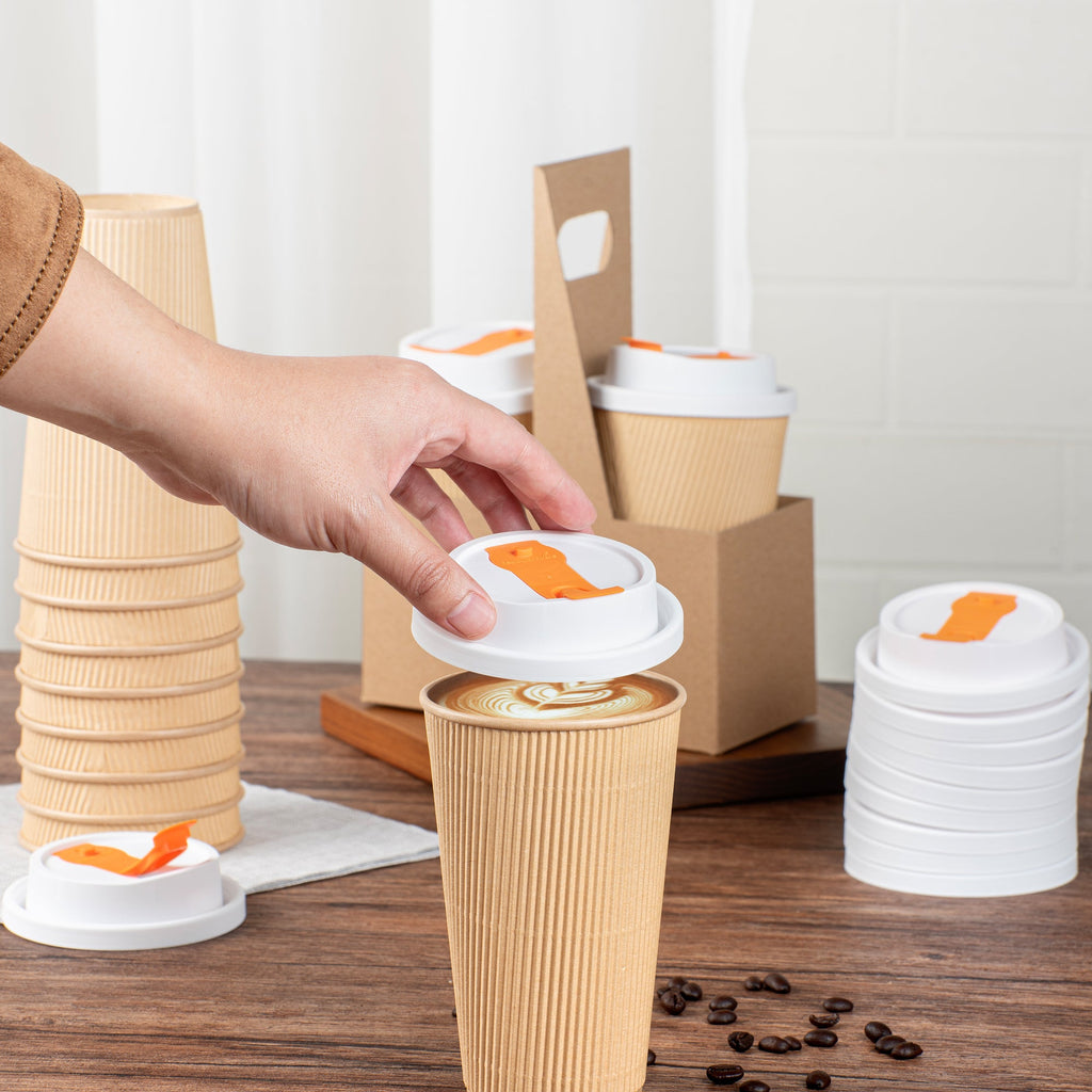 Restpresso White Plastic Lid - with Hinged Spout Cover, Fits 8, 12, 16 and 20 oz Coffee Cups - 25 count box