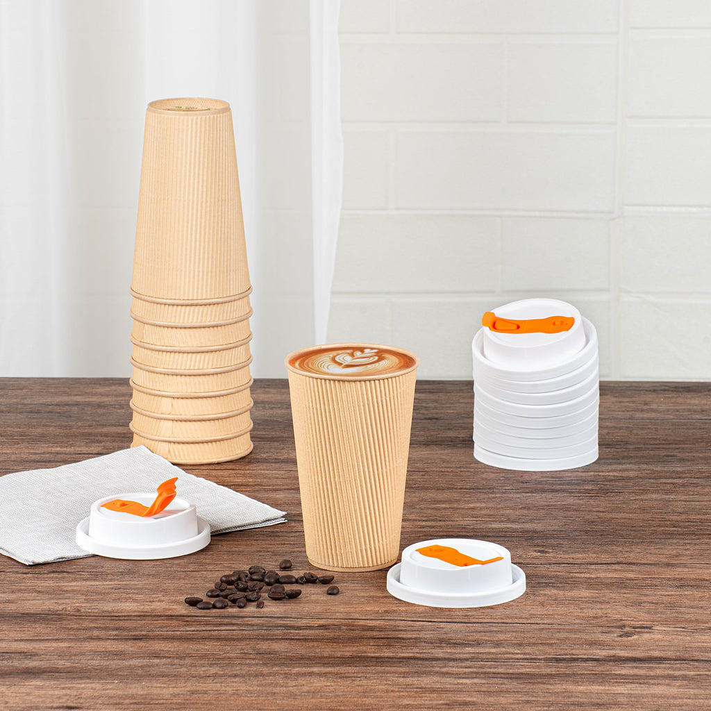 Restpresso White Plastic Lid - with Hinged Spout Cover, Fits 8, 12, 16 and 20 oz Coffee Cups - 25 count box