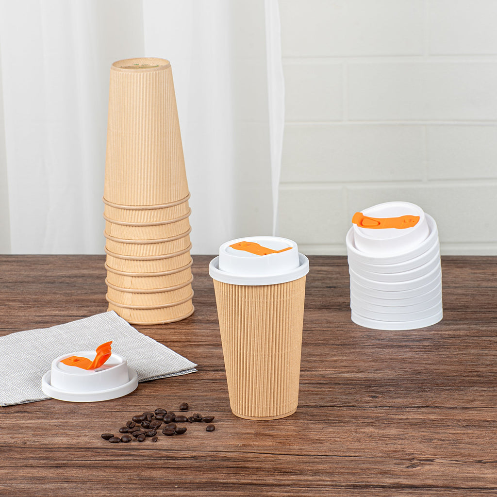 Restpresso White Plastic Lid - with Hinged Spout Cover, Fits 8, 12, 16 and 20 oz Coffee Cups - 500 count box