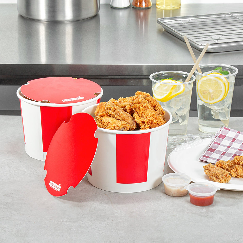 Bio Tek 64 oz Red and White Paper Chicken Bucket - with Lid - 25 count box