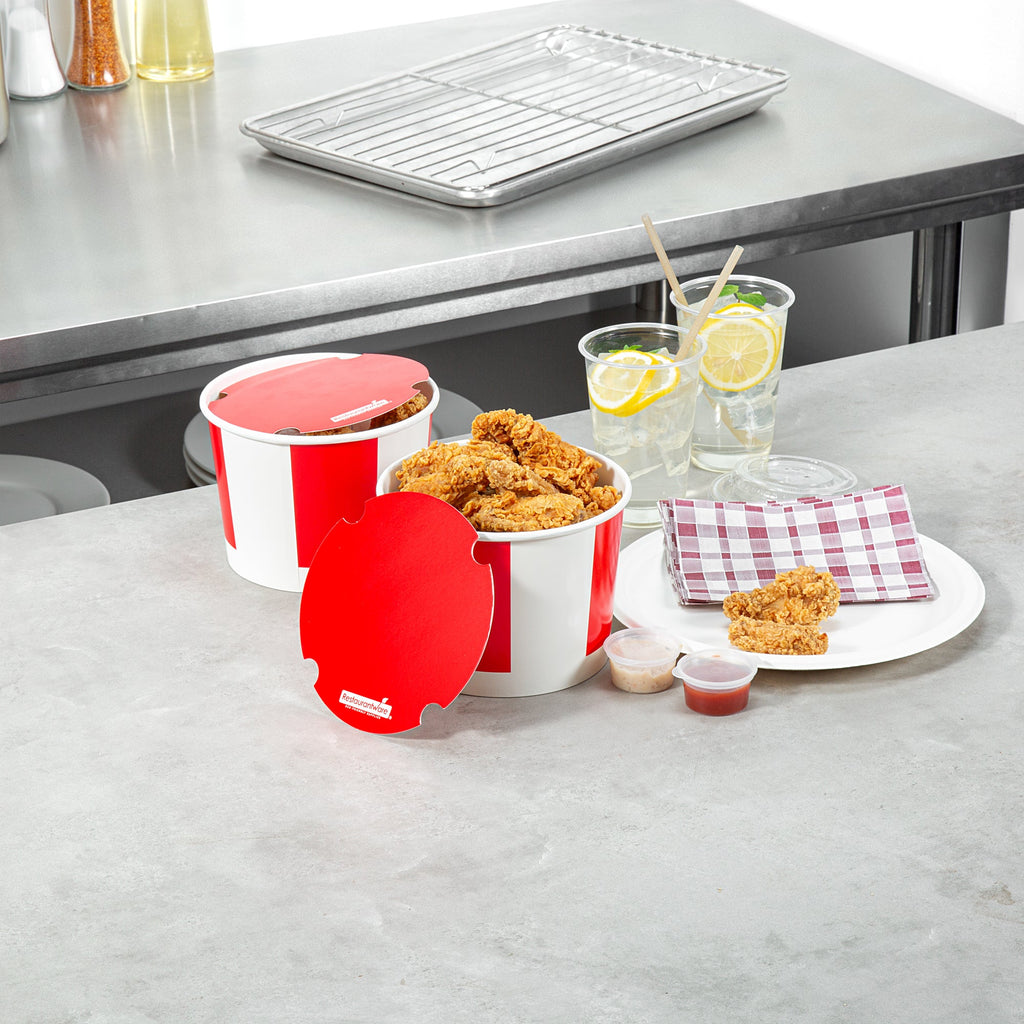 Bio Tek 64 oz Red and White Paper Chicken Bucket - with Lid - 25 count box