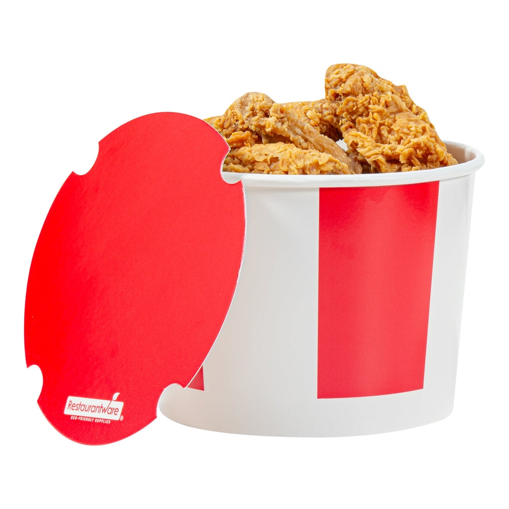Bio Tek 64 oz Red and White Paper Chicken Bucket - with Lid - 100 count box