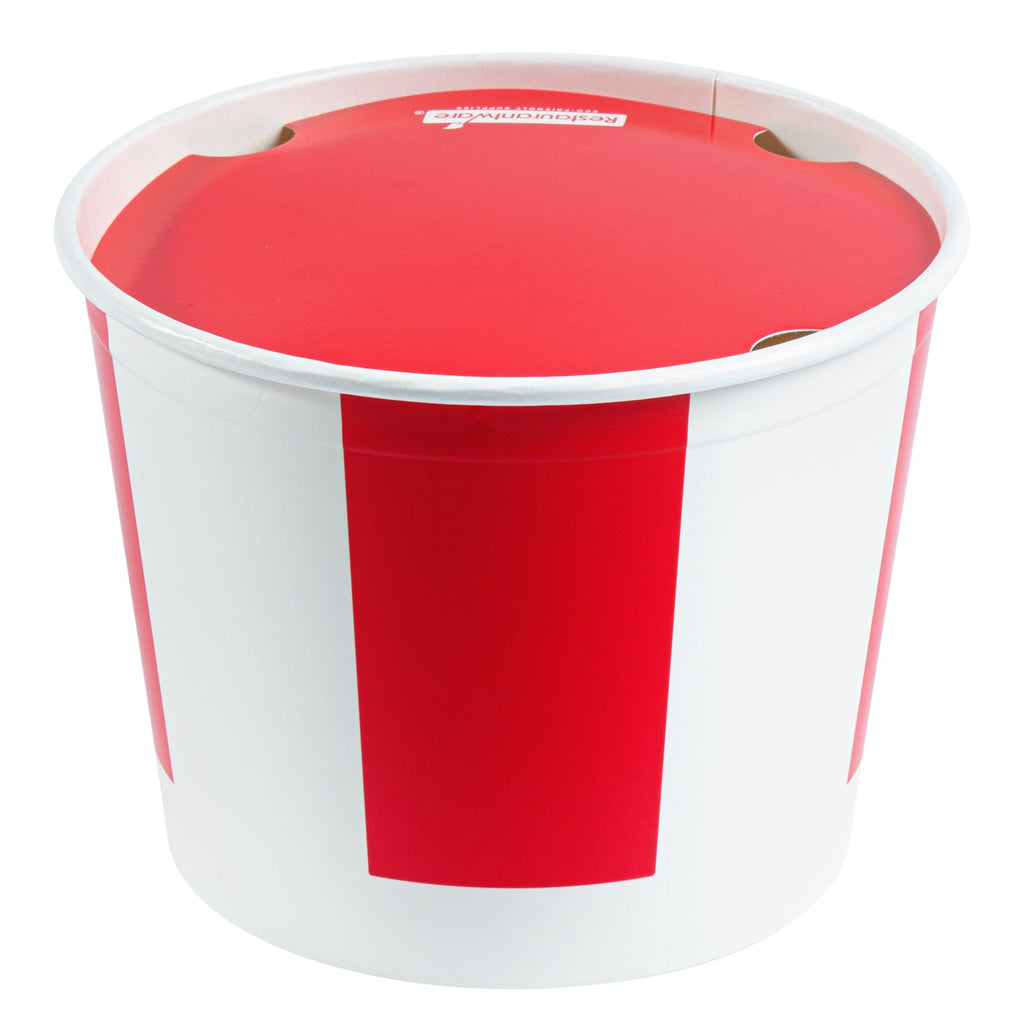 Bio Tek 85 oz Red and White Paper Chicken Bucket - with Lid - 25 count box