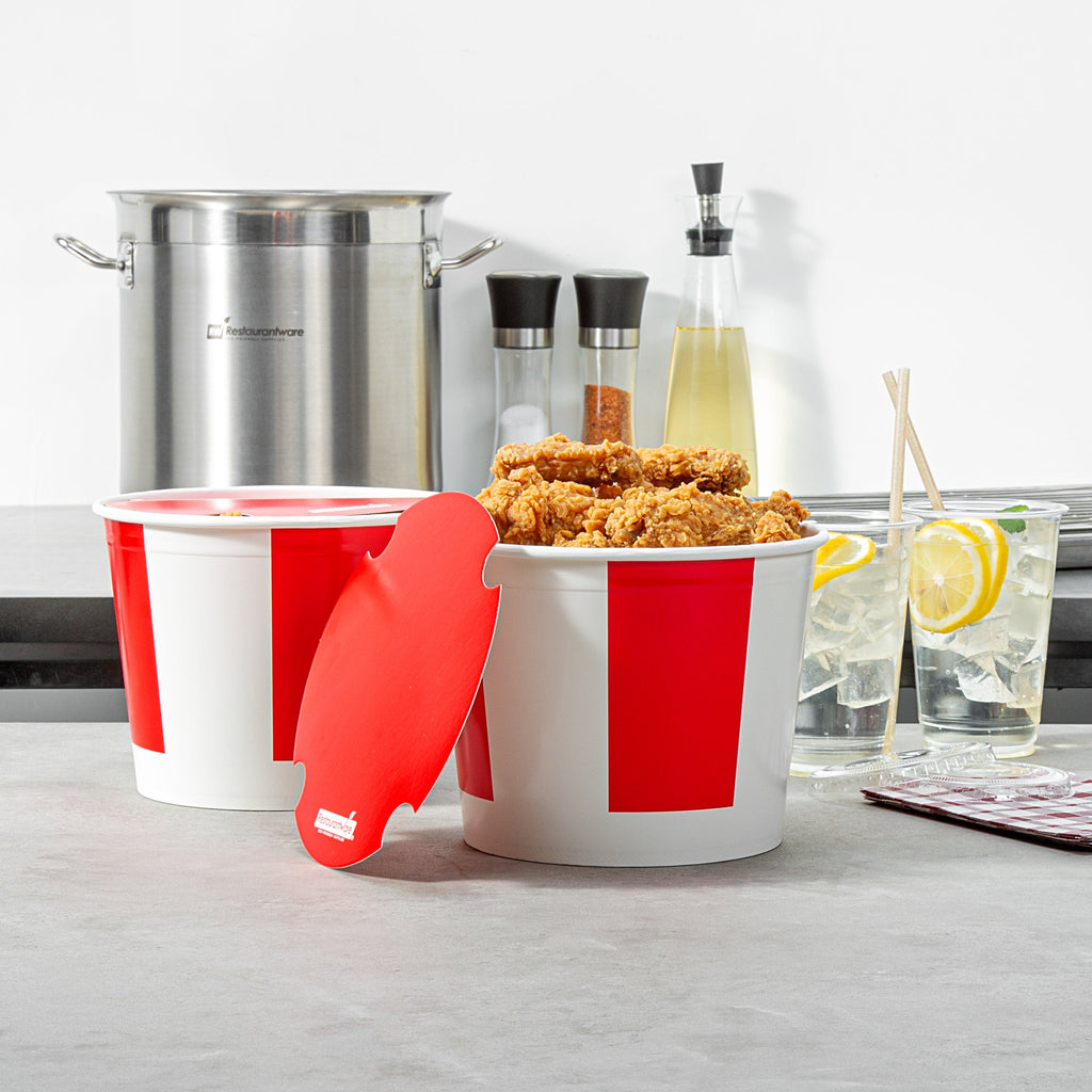 Bio Tek 85 oz Red and White Paper Chicken Bucket - with Lid - 25 count box