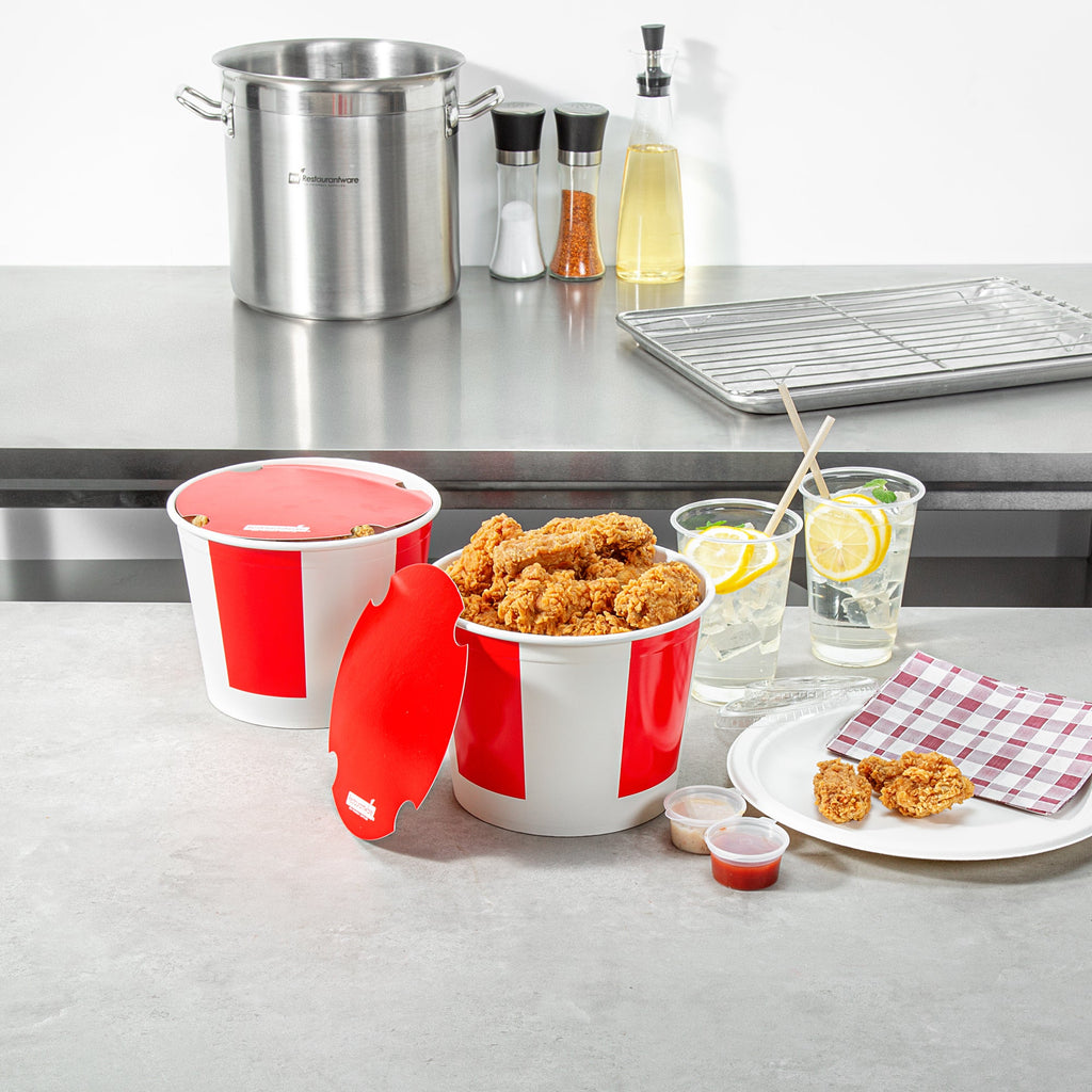 Bio Tek 85 oz Red and White Paper Chicken Bucket - with Lid - 25 count box