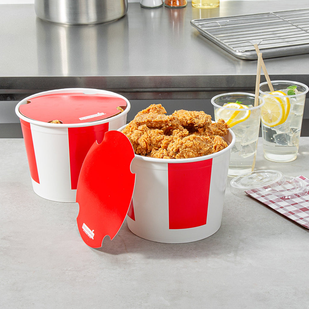 Bio Tek 85 oz Red and White Paper Chicken Bucket - with Lid - 100 count box