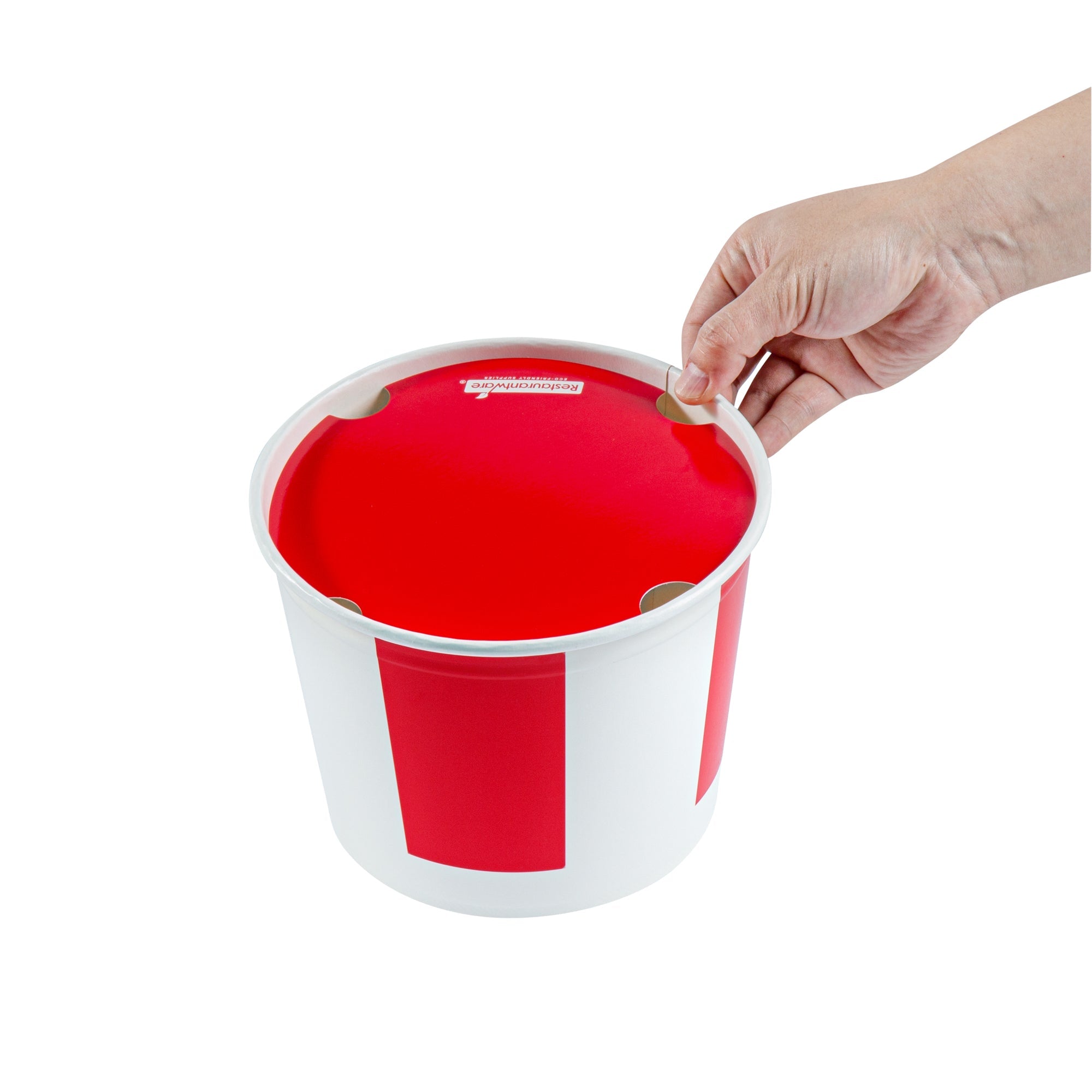 Bio Tek 85 oz Red and White Paper Chicken Bucket - with Lid - 100 count box