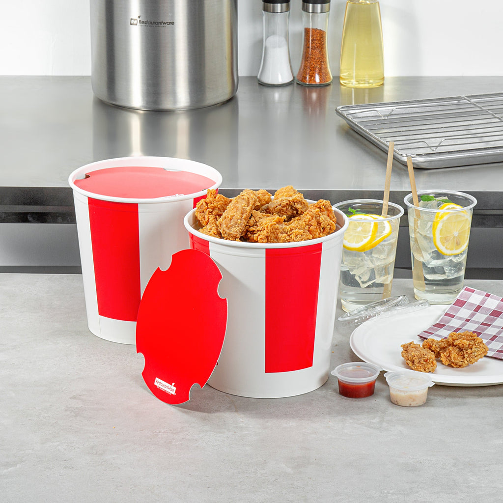 Bio Tek 130 oz Red and White Paper Chicken Bucket - with Lid - 25 count box