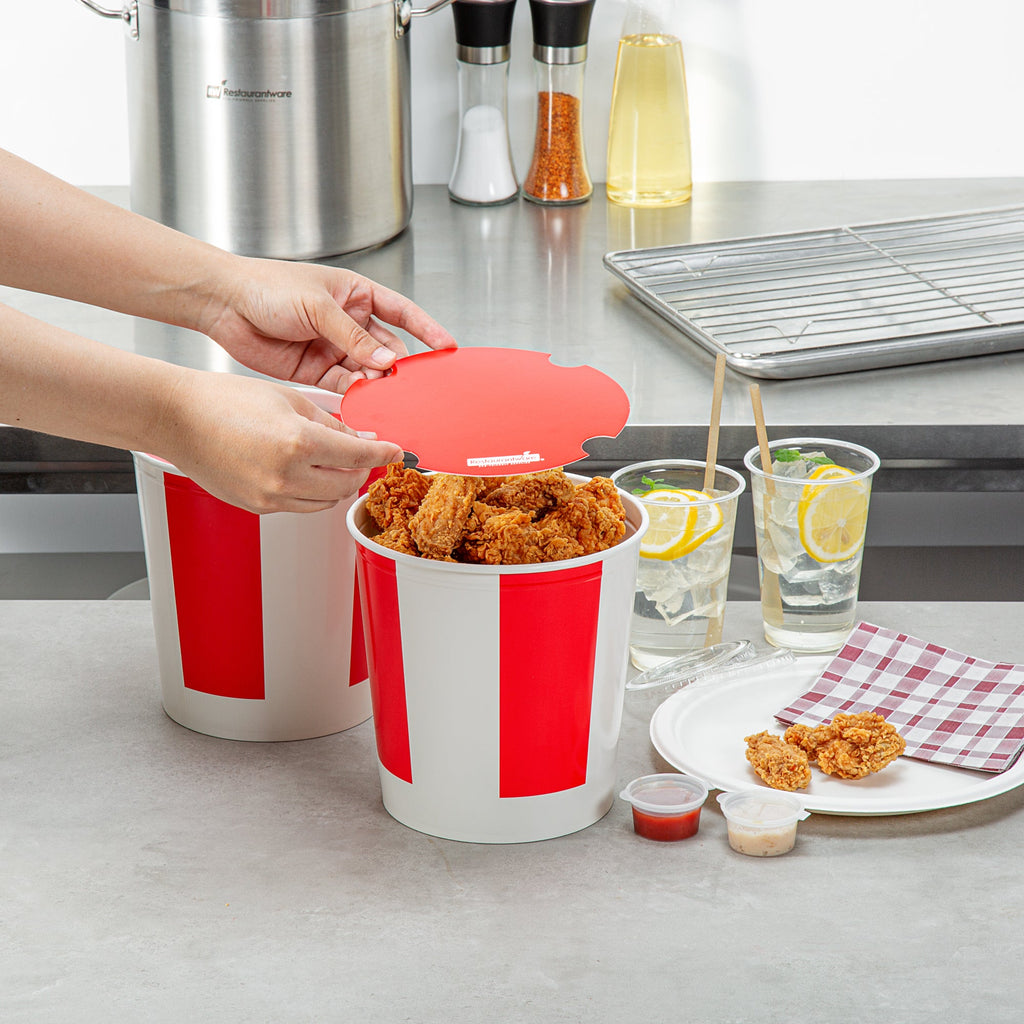 Bio Tek 130 oz Red and White Paper Chicken Bucket - with Lid - 25 count box