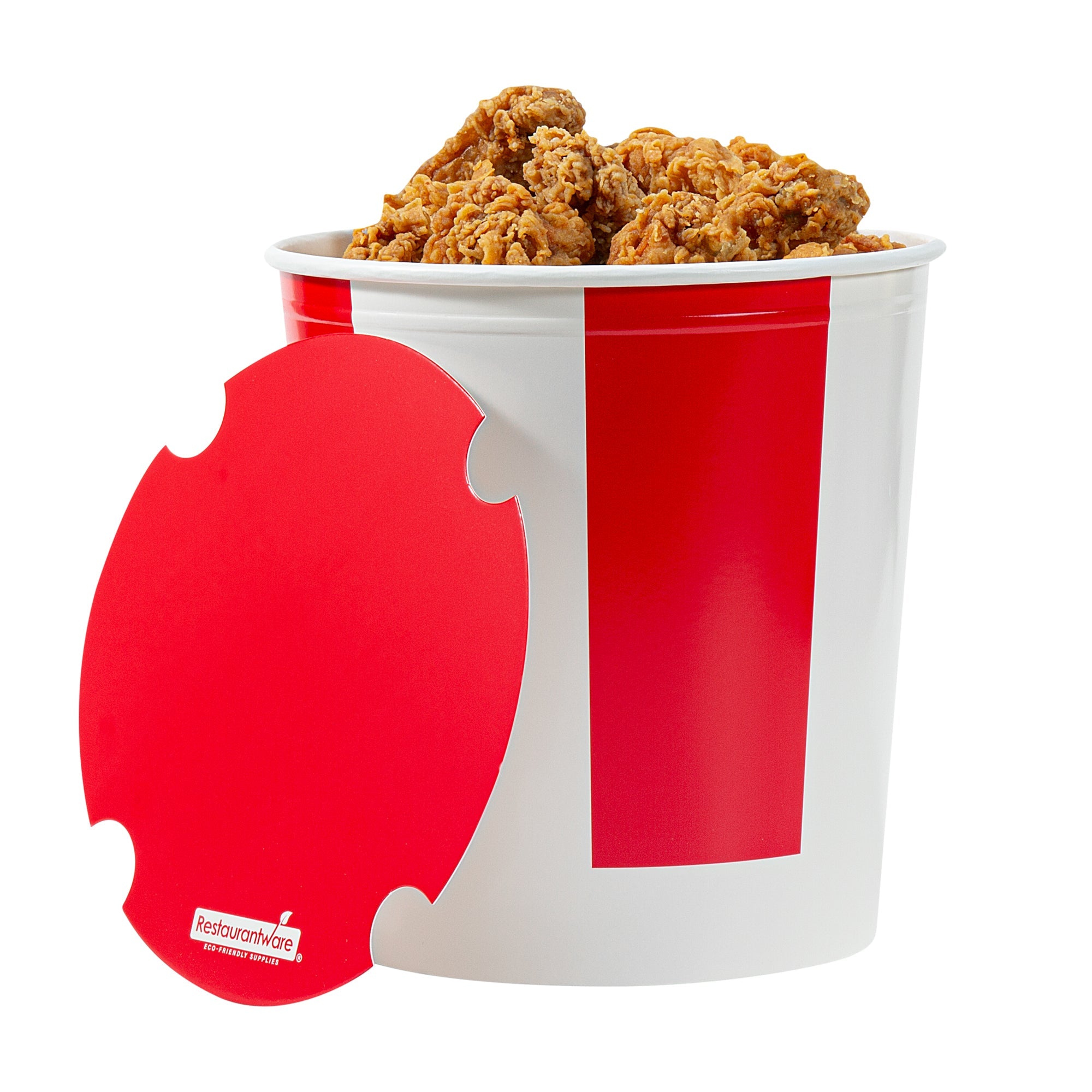 Bio Tek 130 oz Red and White Paper Chicken Bucket - with Lid - 100 count box