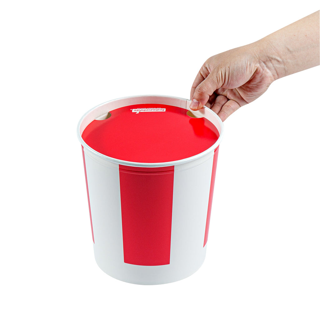 Bio Tek 130 oz Red and White Paper Chicken Bucket - with Lid - 100 count box