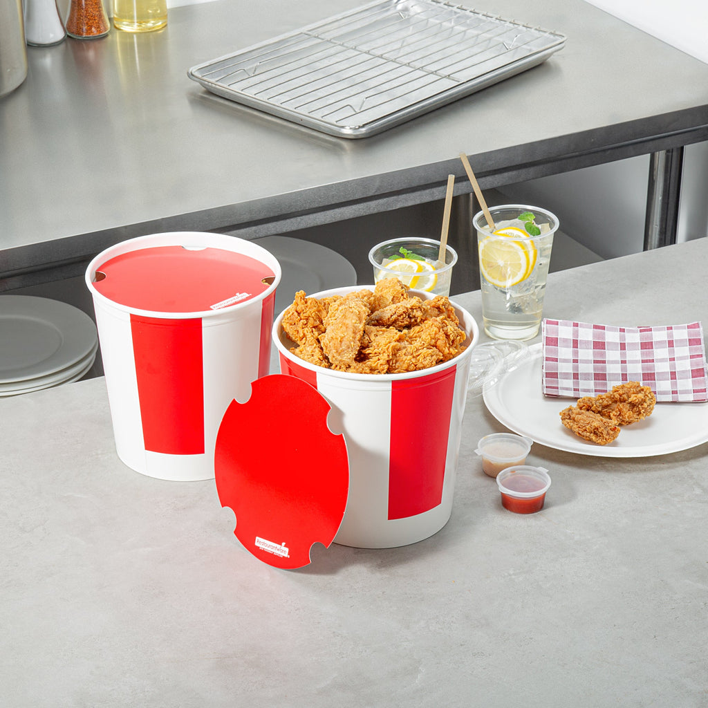 Bio Tek 130 oz Red and White Paper Chicken Bucket - with Lid - 100 count box