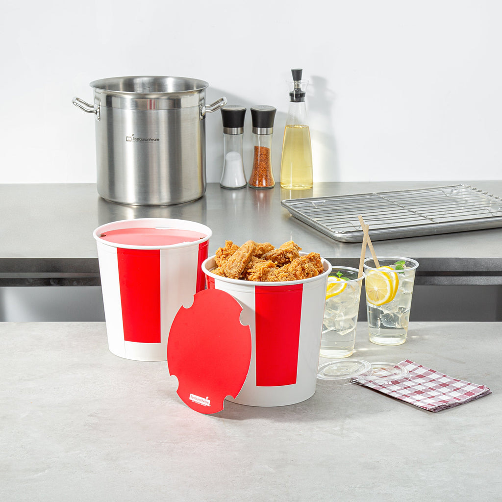 Bio Tek 130 oz Red and White Paper Chicken Bucket - with Lid - 100 count box