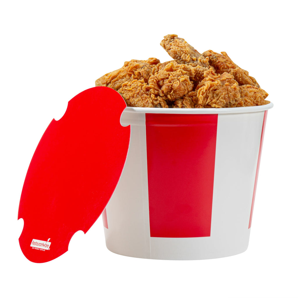 Bio Tek 150 oz Red and White Paper Chicken Bucket - with Lid - 25 count box