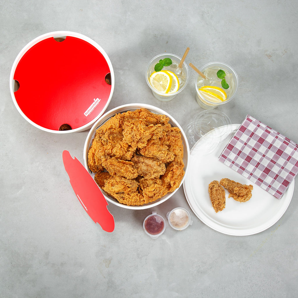 Bio Tek 150 oz Red and White Paper Chicken Bucket - with Lid - 25 count box