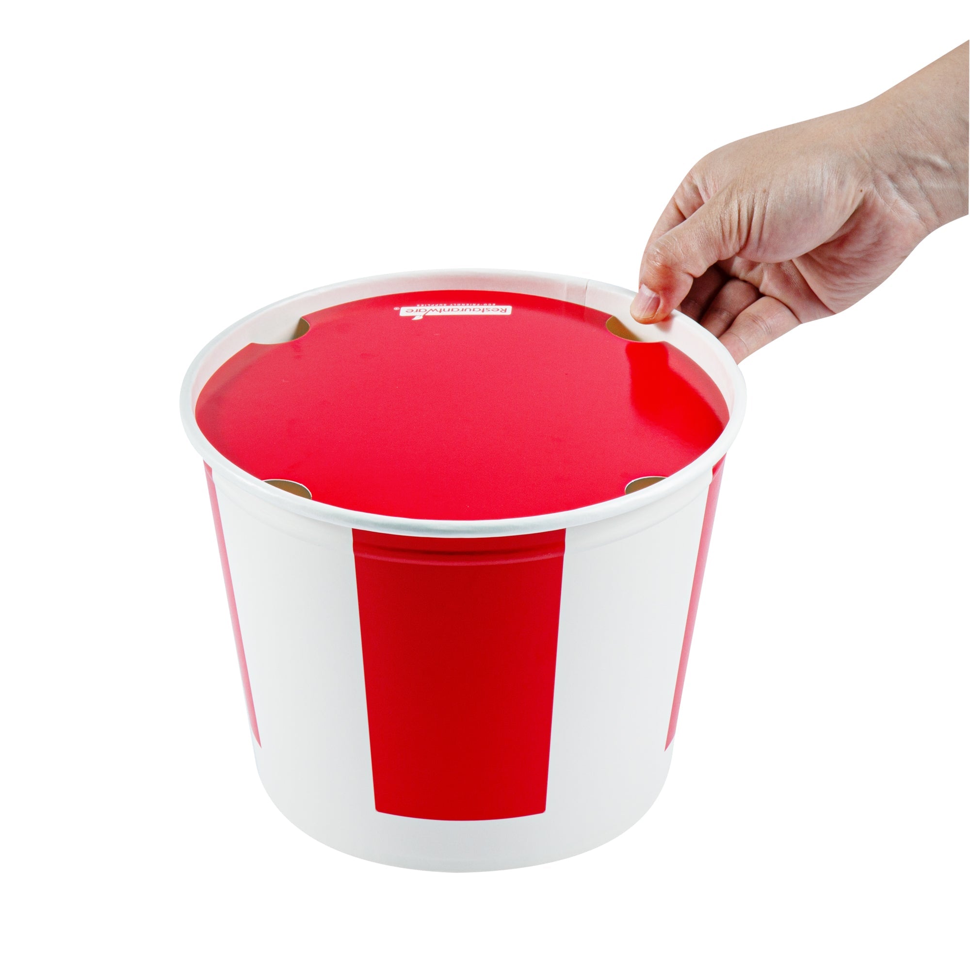 Bio Tek 150 oz Red and White Paper Chicken Bucket - with Lid - 100 count box