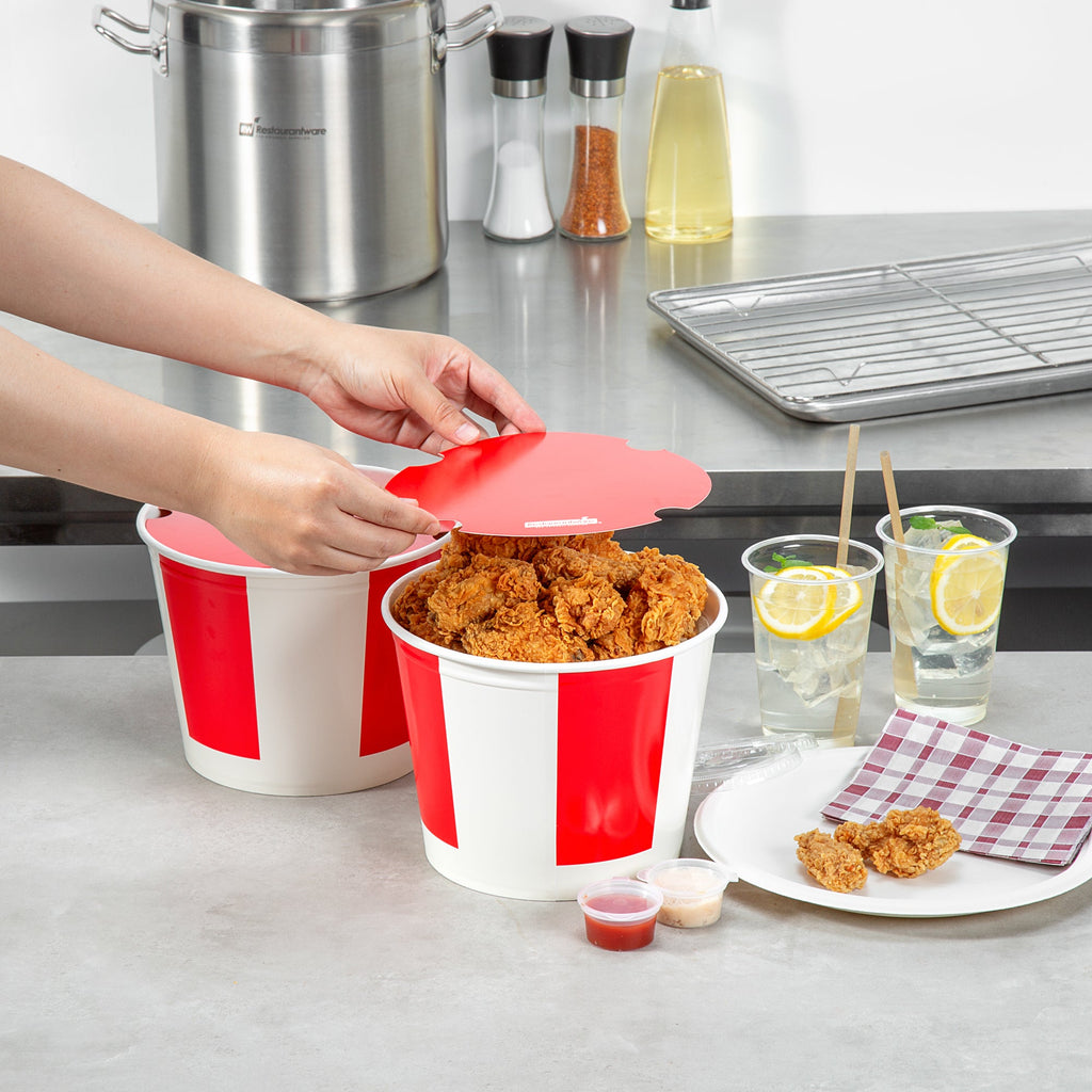 Bio Tek 150 oz Red and White Paper Chicken Bucket - with Lid - 100 count box