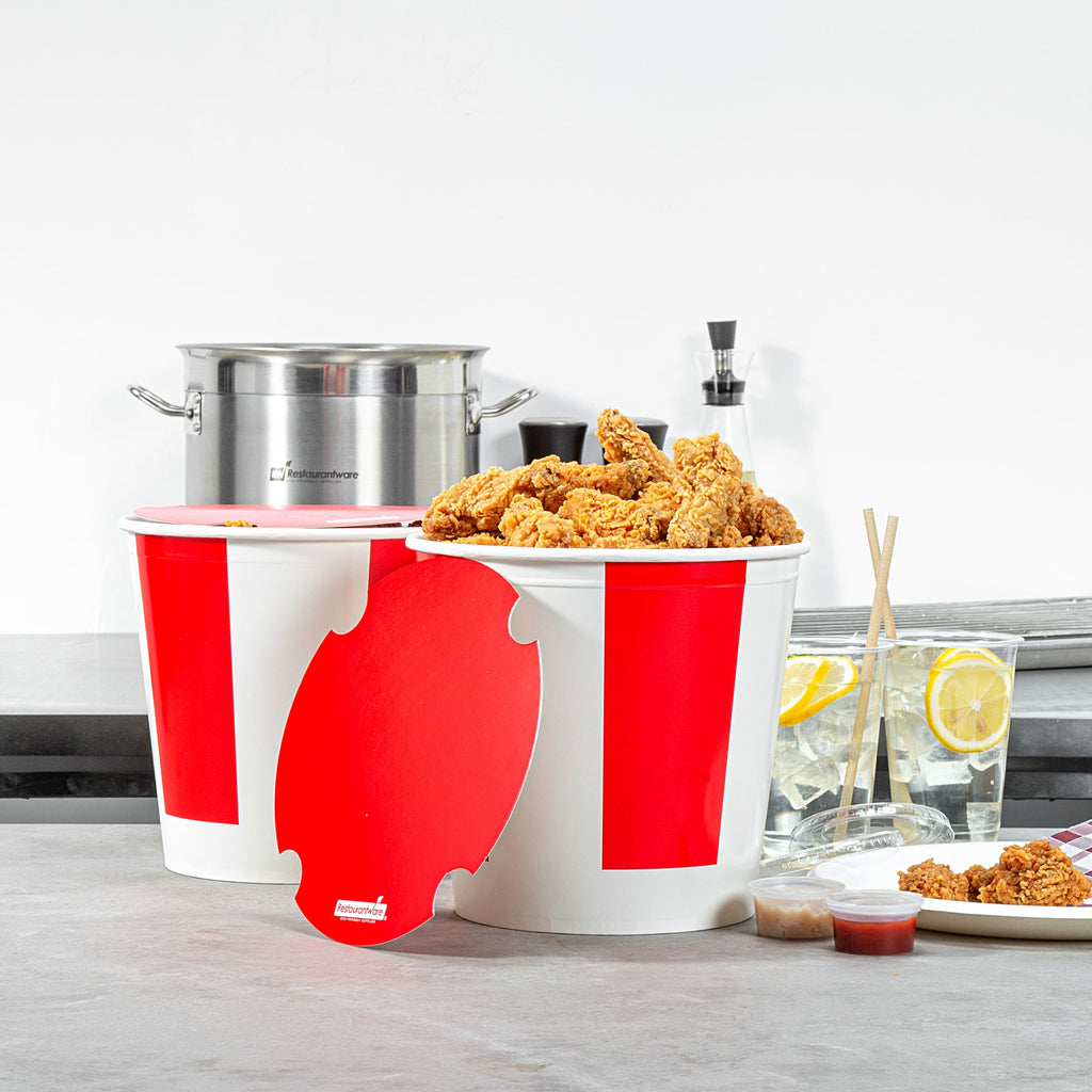 Bio Tek 170 oz Red and White Paper Chicken Bucket - with Lid - 25 count box