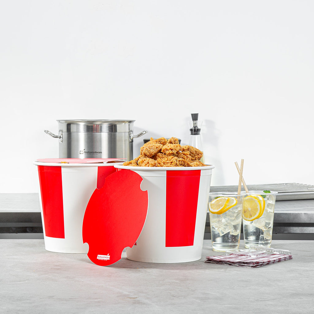 Bio Tek 170 oz Red and White Paper Chicken Bucket - with Lid - 100 count box