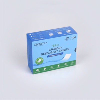 Clean Tek Professional Liquidless Laundry Detergent Sheet - Fragrance Free, Biodegradable, Hypoallergenic - 50 count box