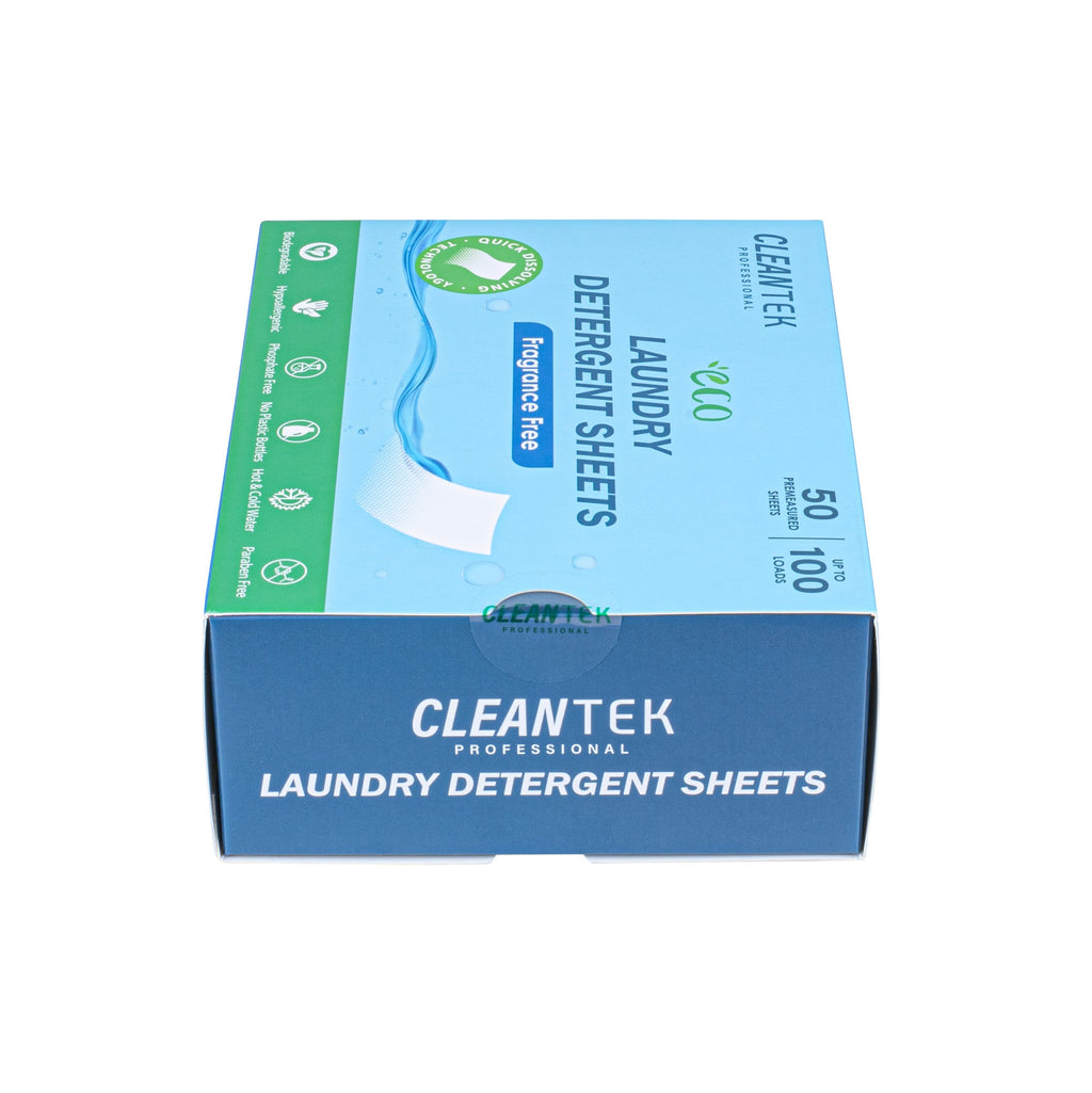Clean Tek Professional Liquidless Laundry Detergent Sheet - Fragrance Free, Biodegradable, Hypoallergenic - 50 count box