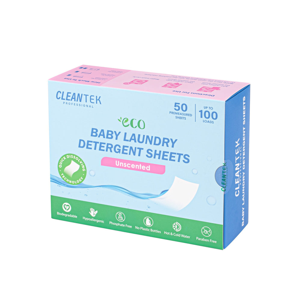 Clean Tek Professional Liquidless Baby Laundry Detergent Sheet - Unscented, Biodegradable, Hypoallergenic - 50 count box