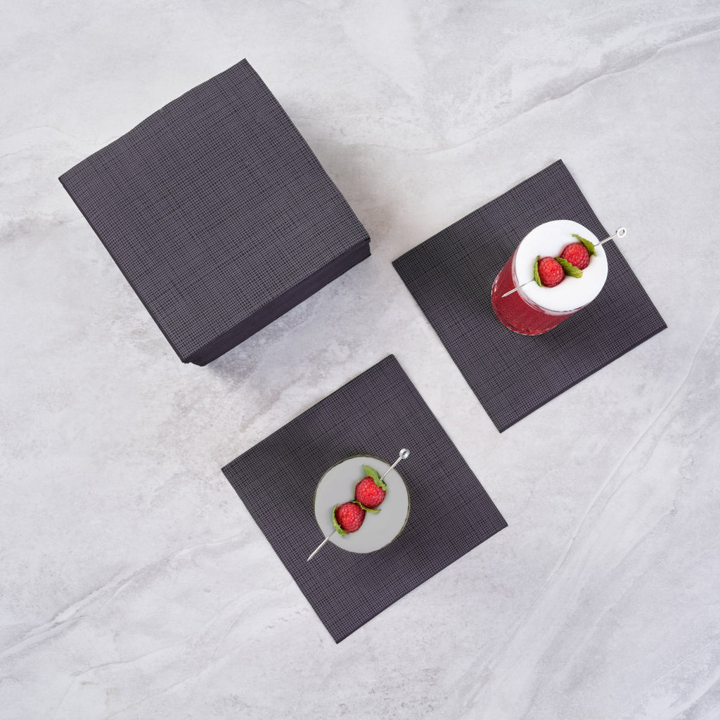 Luxenap Square Black Paper Napkin - Double Point, 2-Ply, with White Threads - 15 3/4'' x 15 3/4'' - 50 count box