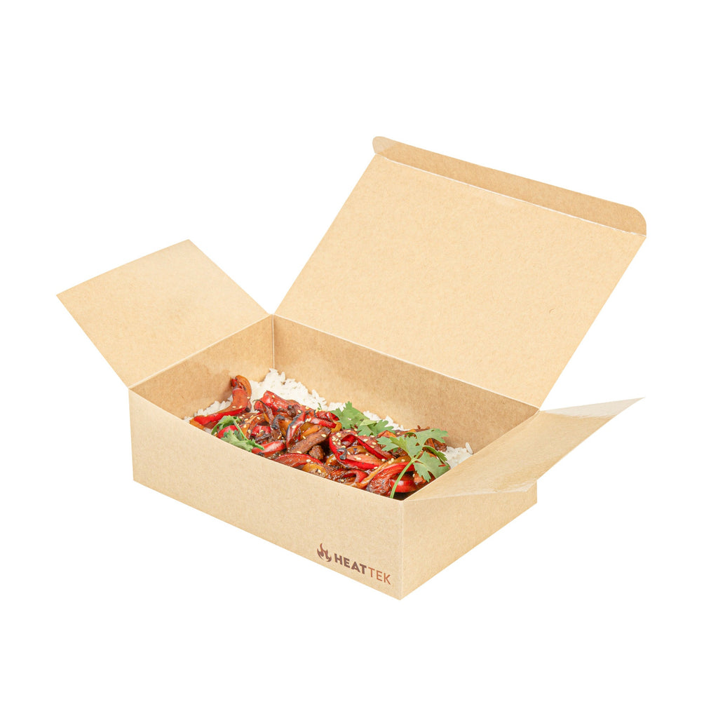 Heat Tek Kraft Paper Take Out Container - Oven-Safe, with Tuck Top - 9" x 5 3/4" x 2 3/4" - 100 count box