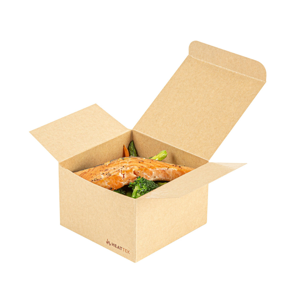 Heat Tek Kraft Paper Take Out Container - Oven-Safe, with Tuck Top - 4 1/2" x 4 1/2" x 3" - 100 count box
