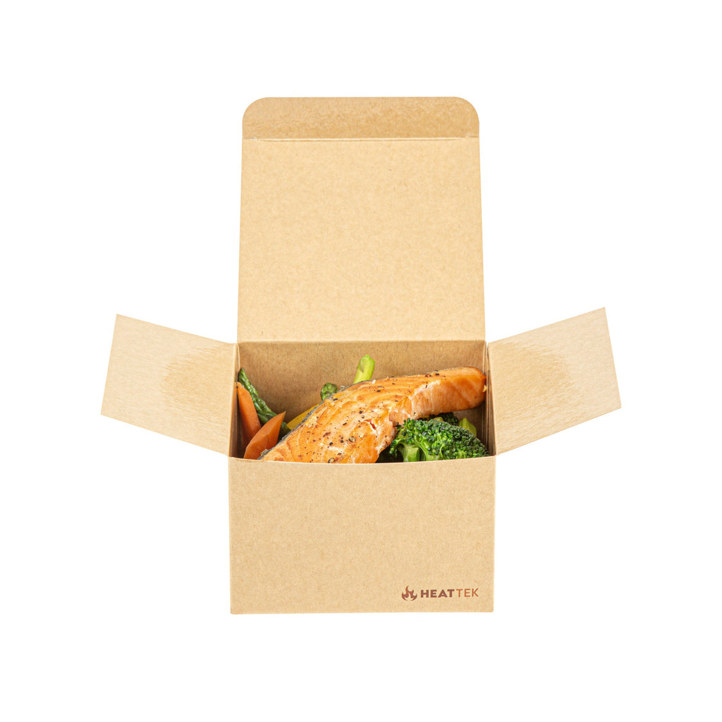 Heat Tek Kraft Paper Take Out Container - Oven-Safe, with Tuck Top - 4 1/2" x 4 1/2" x 3" - 100 count box