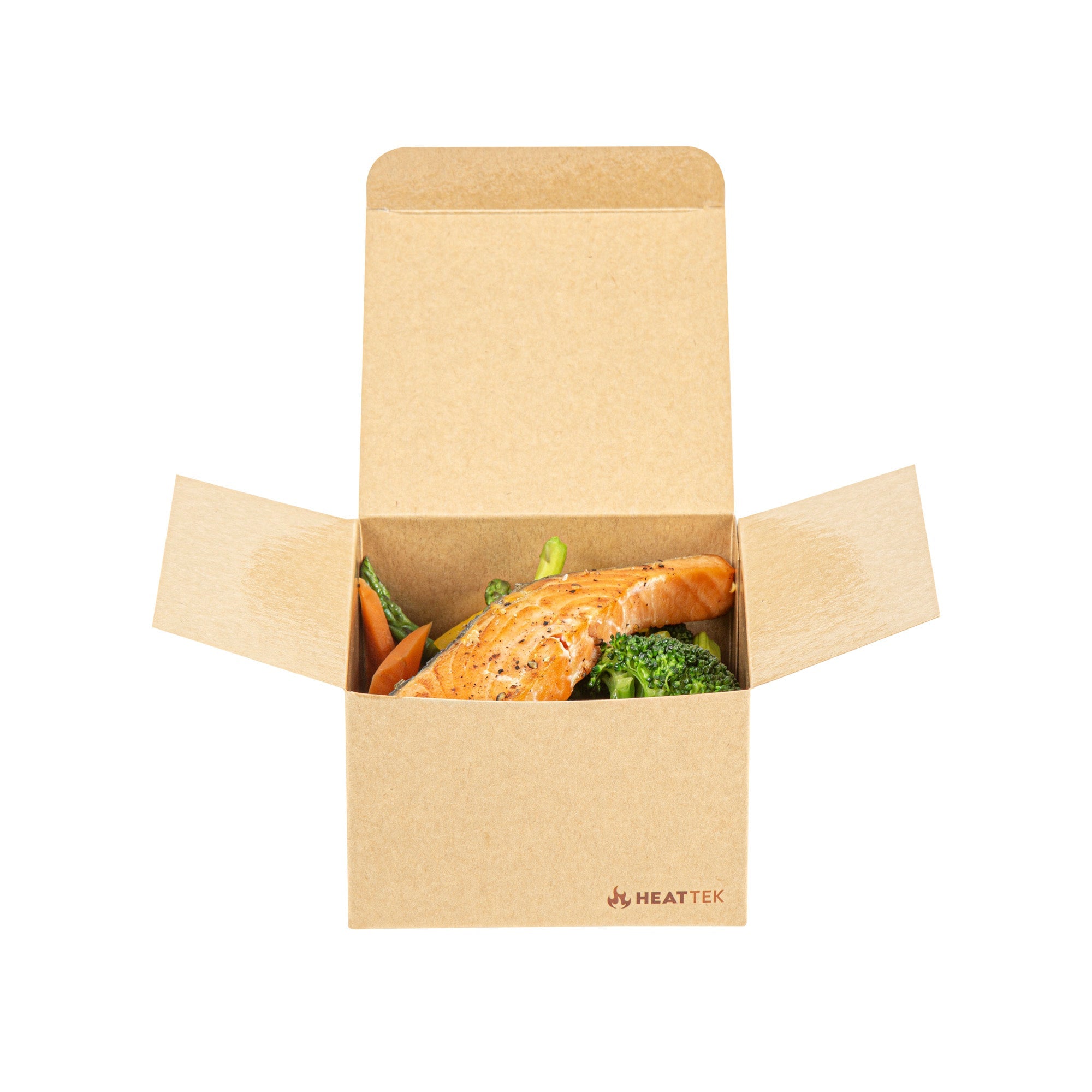 Heat Tek Kraft Paper Take Out Container - Oven-Safe, with Tuck Top - 4 1/2" x 4 1/2" x 3" - 100 count box
