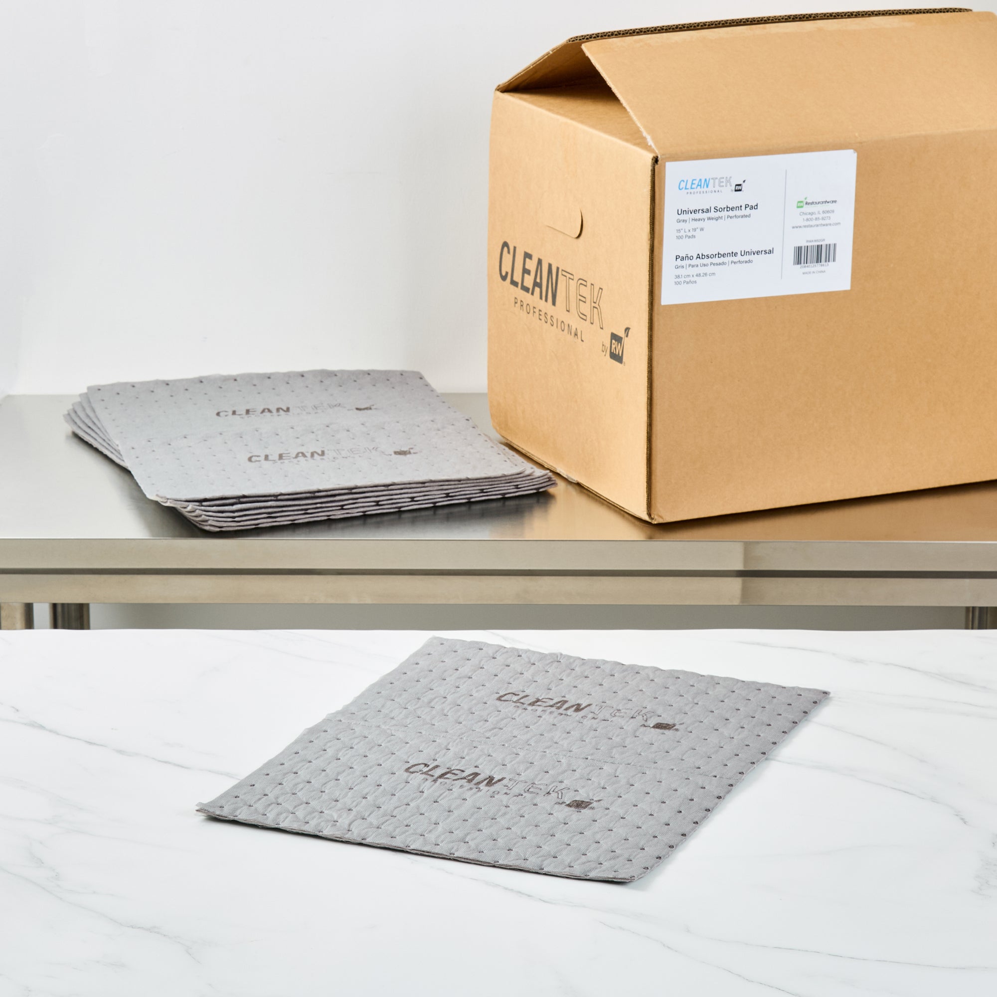 Clean Tek Professional Gray Universal Sorbent Pad - Heavy Weight, Perforated - 15" x 19" - 100 count box