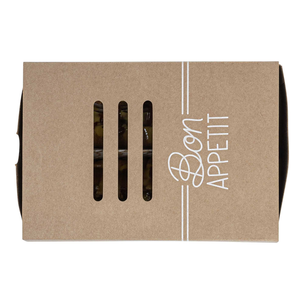Cater Tek Rectangle Kraft Paper Hot Dog / Sandwich Tray - with Cover and Divider - 8 1/4" x 5 3/4" x 3 3/4" - 100 count box