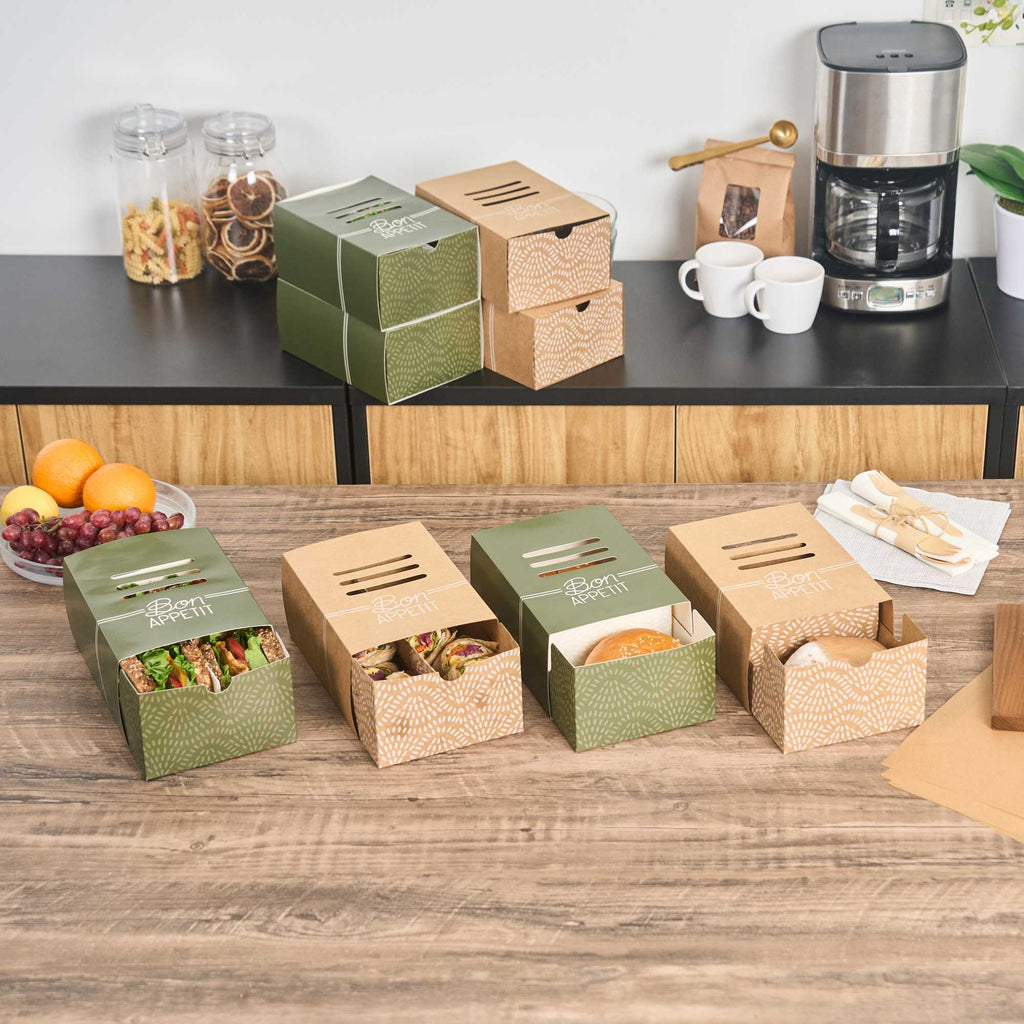 Cater Tek Rectangle Kraft Paper Hot Dog / Sandwich Tray - with Cover and Divider - 8 1/4" x 5 3/4" x 3 3/4" - 100 count box