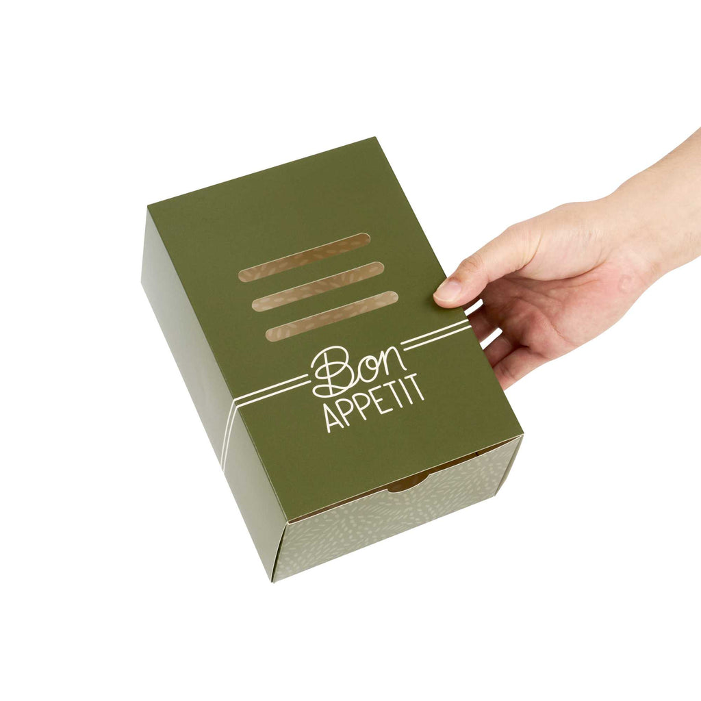 Cater Tek Rectangle Green Paper Burger Tray - with Cover and Divider - 8 1/4" x 5 3/4" x 3 3/4" - 100 count box