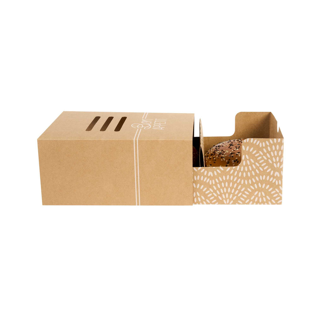 Cater Tek Rectangle Kraft Paper Burger Tray - with Cover and Divider - 8 1/4" x 5 3/4" x 3 3/4" - 100 count box