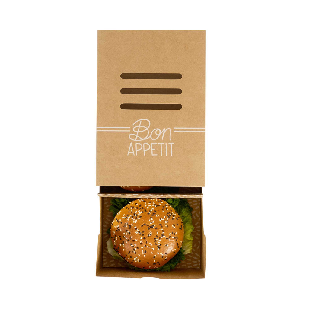 Cater Tek Rectangle Kraft Paper Burger Tray - with Cover and Divider - 8 1/4" x 5 3/4" x 3 3/4" - 100 count box