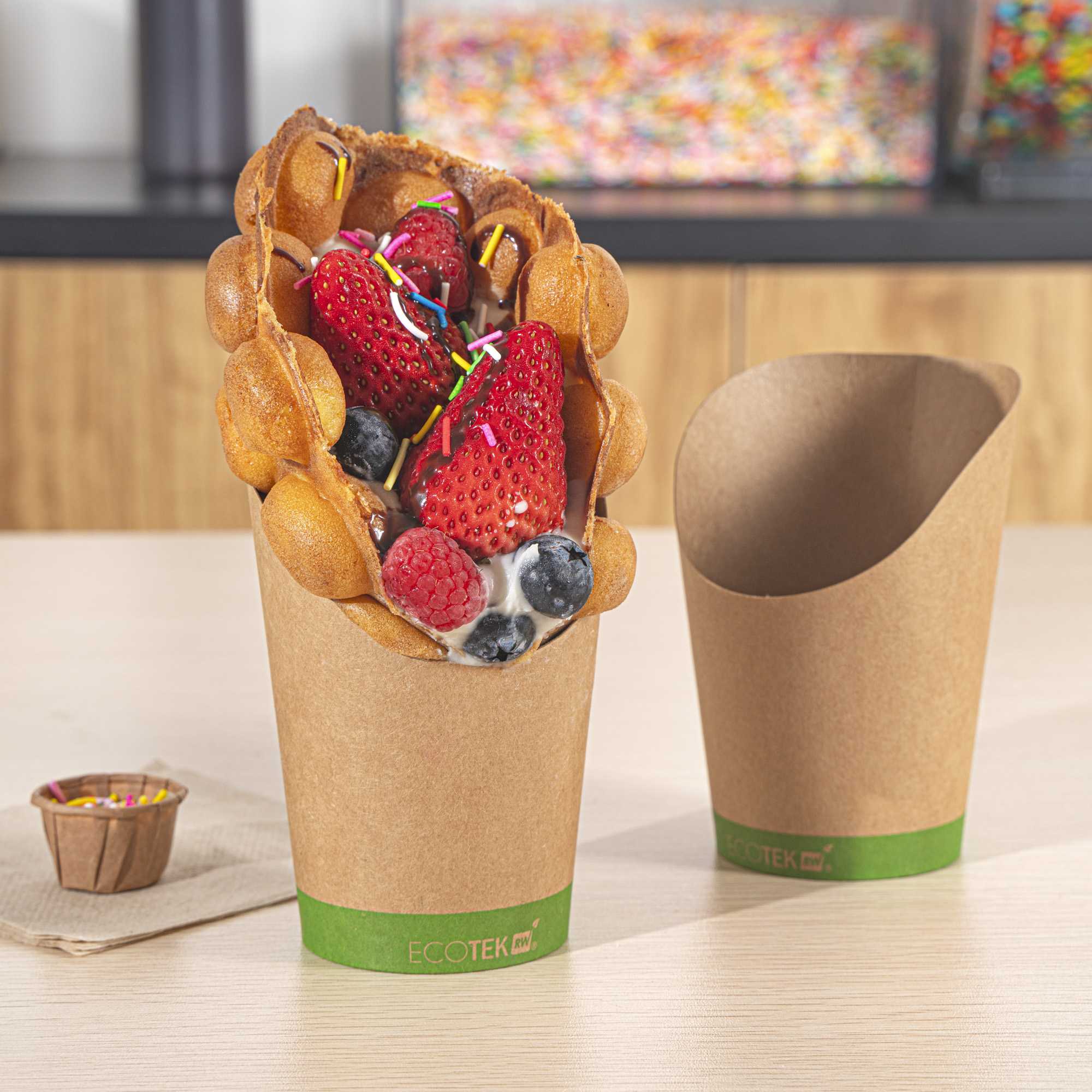 Sustain 12 oz Round Kraft Paper Incline Cup - with PLA Lining, Compostable - 3 1/2" x 3 1/2" x 4 3/4" - 100 count box