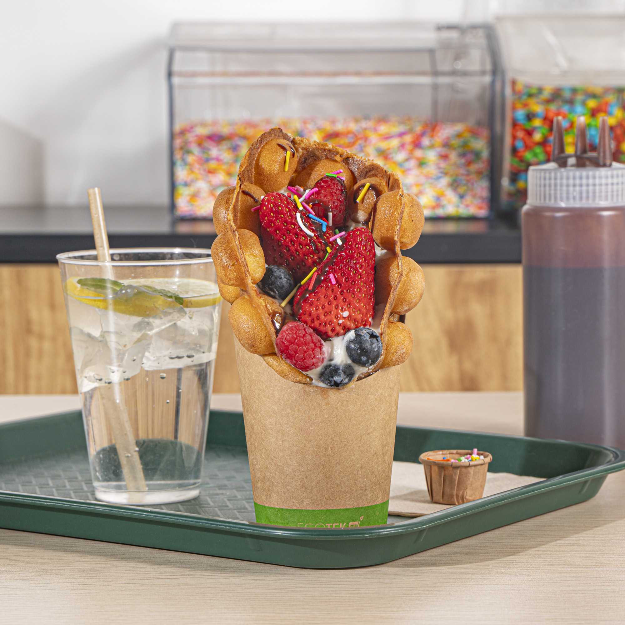 Sustain 12 oz Round Kraft Paper Incline Cup - with PLA Lining, Compostable - 3 1/2" x 3 1/2" x 4 3/4" - 100 count box