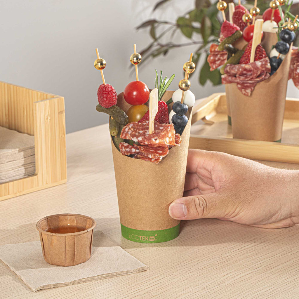 Sustain 16 oz Round Kraft Paper Incline Cup - with PLA Lining, Compostable - 3 1/2" x 3 1/2" x 5 3/4" - 100 count box
