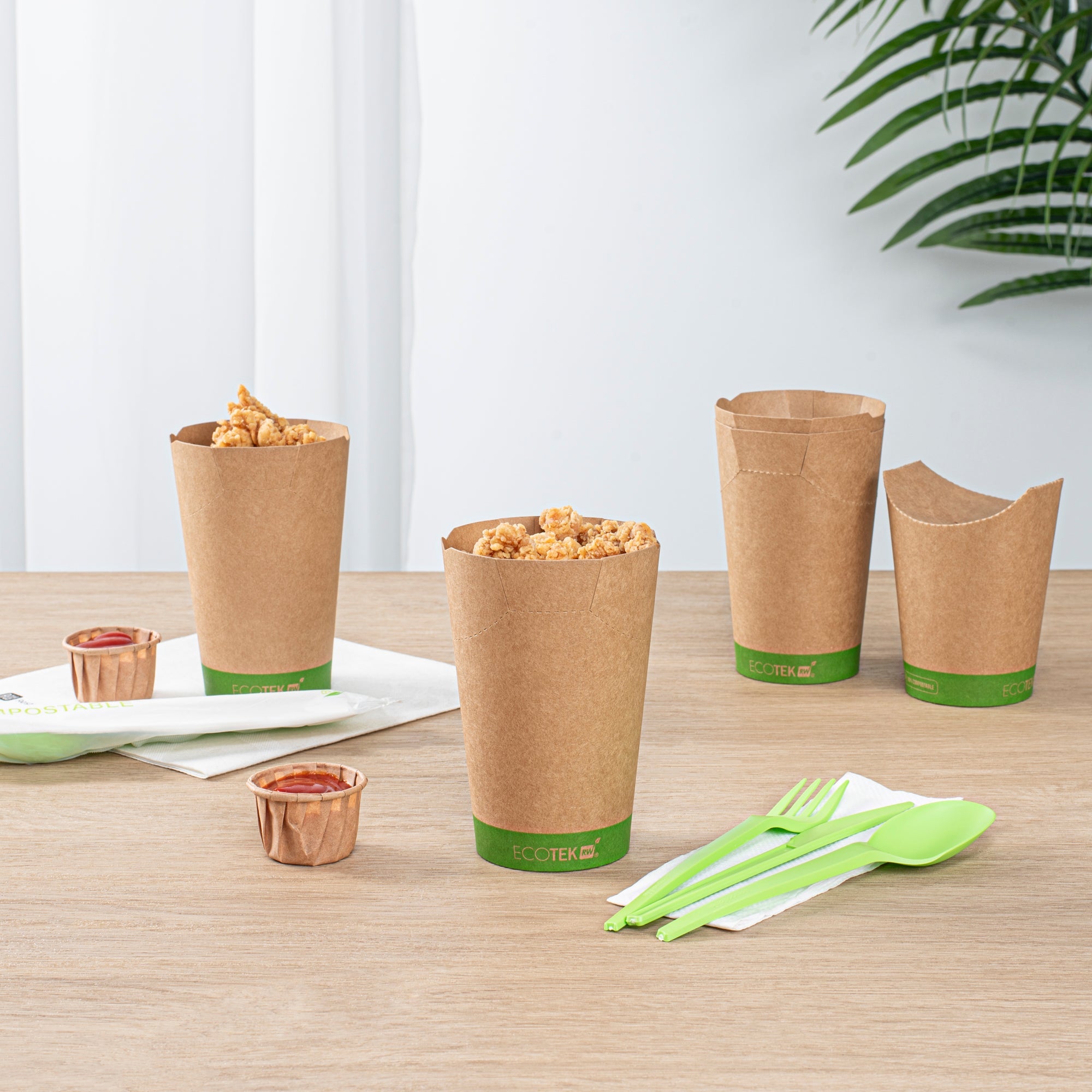 Sustain 16 oz Round Kraft Paper To Go Fry Cup - with PLA Lining, Compostable - 3 1/4" x 3 1/4" x 4 1/4" - 100 count box