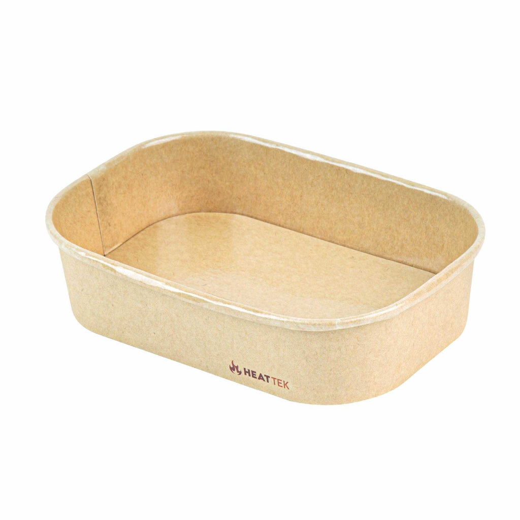 Heat Tek 17 oz Oval Kraft Paper Serving Container - Oven-Safe - 6 3/4" x 4 3/4" x 1 1/2" - 100 count box