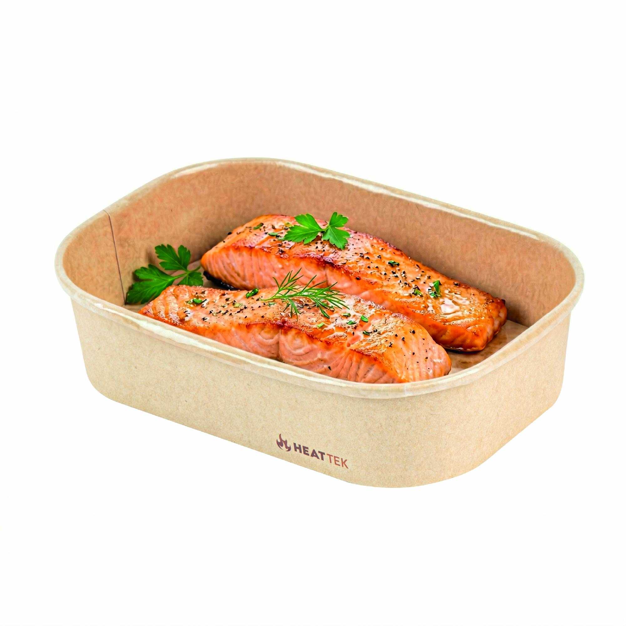 Heat Tek 17 oz Oval Kraft Paper Serving Container - Oven-Safe - 6 3/4" x 4 3/4" x 1 1/2" - 100 count box