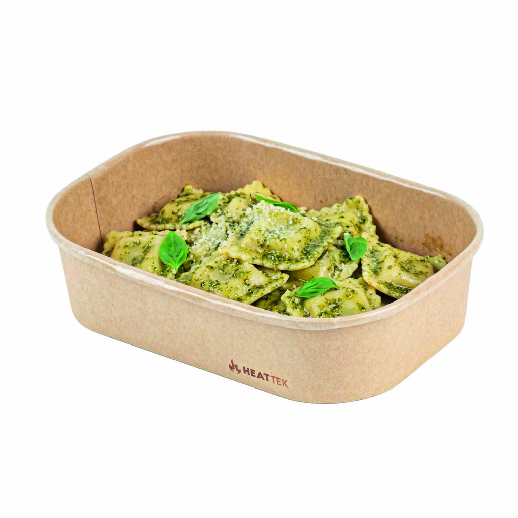 Heat Tek 17 oz Oval Kraft Paper Serving Container - Oven-Safe - 6 3/4" x 4 3/4" x 1 1/2" - 100 count box