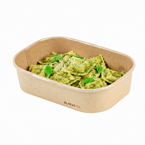 Heat Tek 17 oz Oval Kraft Paper Serving Container - Oven-Safe - 6 3/4" x 4 3/4" x 1 1/2" - 100 count box
