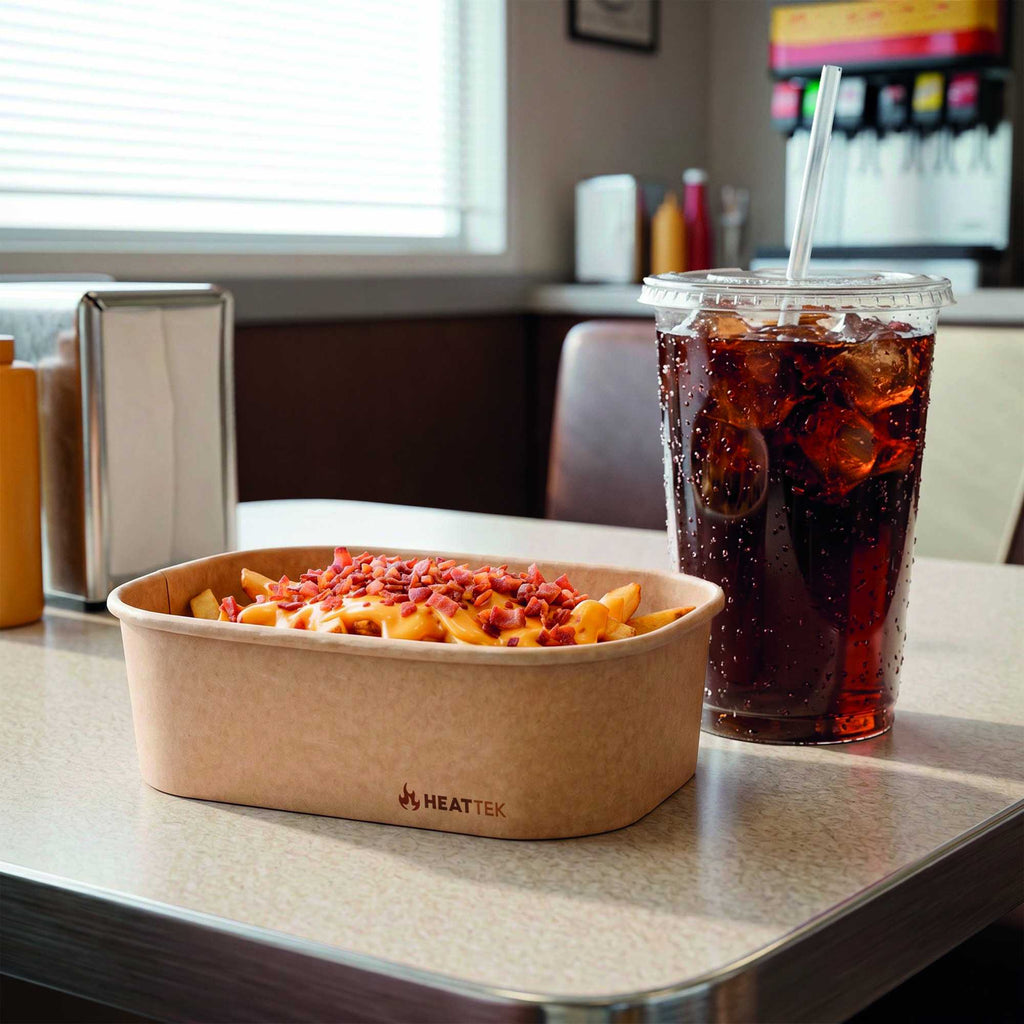 Heat Tek 20 oz Oval Kraft Paper Serving Container - Oven-Safe - 6 3/4" x 4 3/4" x 2" -100 count box
